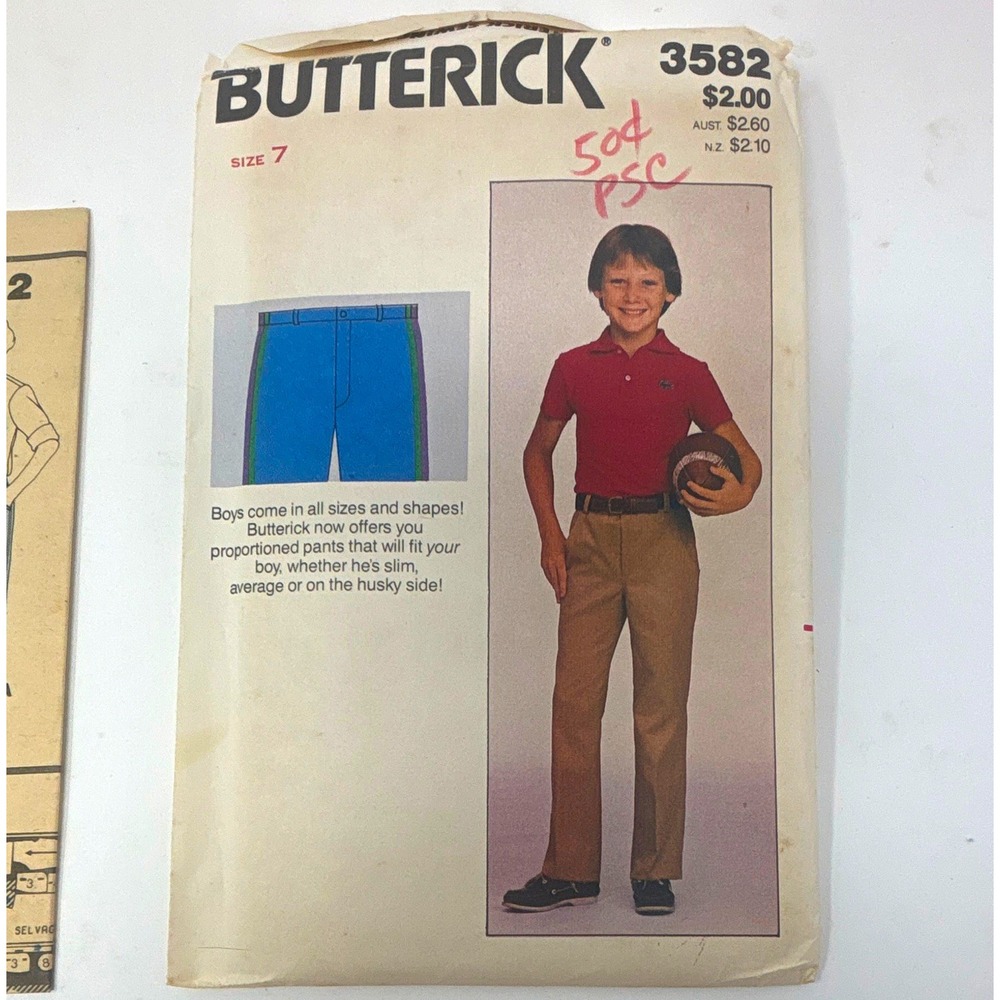 Butterick 3582 Vintage Original Boys/Child Proportioned Jeans Pants Pattern 7 FF
